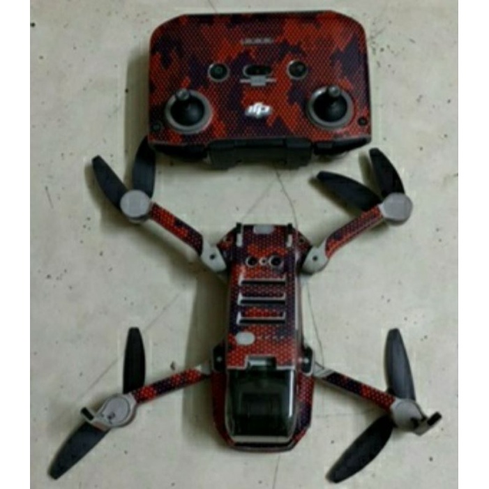 Skin Mavic Mini 2 - Camo Chấm Đỏ Đen 3D - Chuẩn Full Body