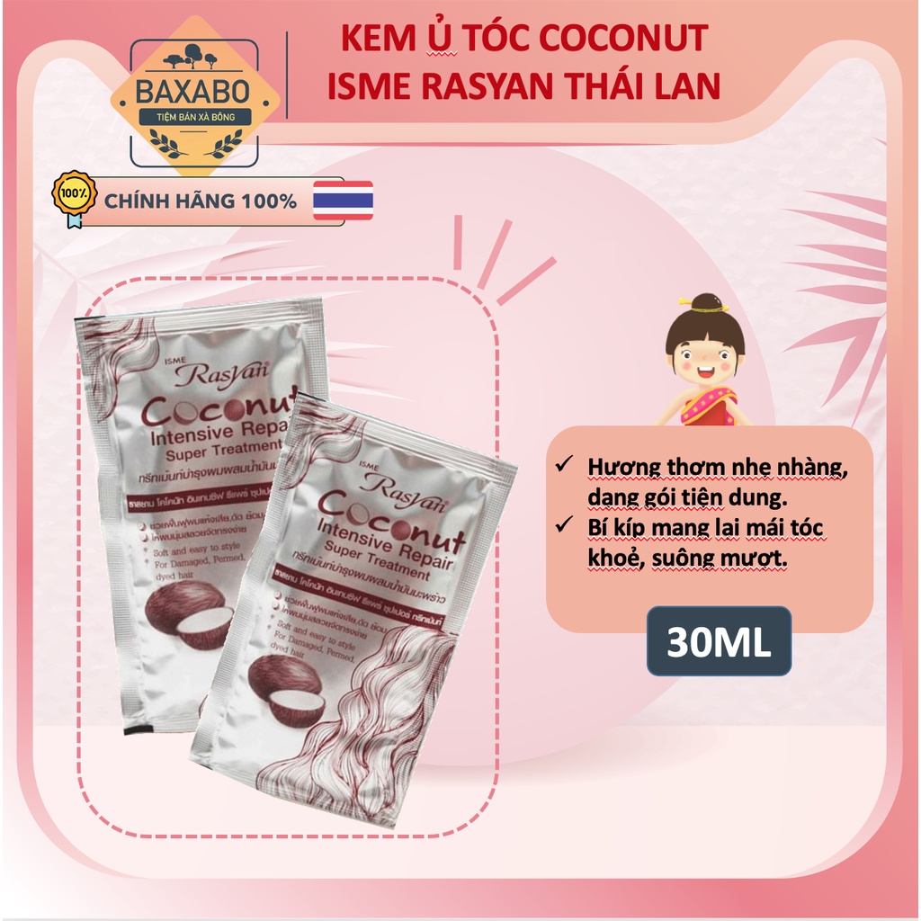 KEM Ủ TÓC DỪA RASYAN COCONUT INTENSIVE TRAETMENT - KEM Ủ TÓC SUÔN MƯỢT NỘI ĐỊA THÁI LAN - GÓI 30ML