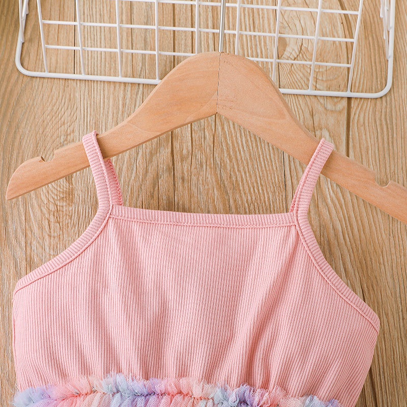 Đầm Công Chúa Hai Dây Không Tay Vải tuyn Tulle Mùa Hè Váy Cho Bé Gái Trẻ em 1-6Tuổi