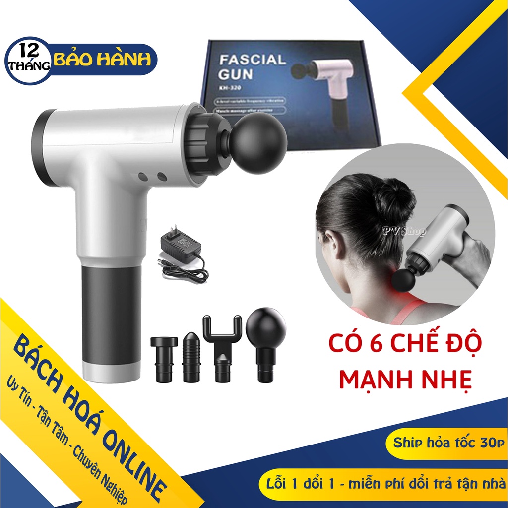 [Hàng Chính Hãng] Súng Massage Cầm Tay 4 Chế Độ Rung, Máy Massage Cầm Tay FASCIA GUN- BH 12 Tháng