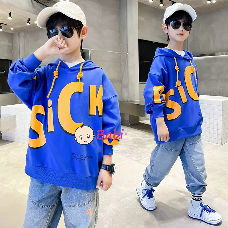 Áo Hoodies dài tay in chữ cho bé trai, Áo Hoodies thu đông cotton cao cấp thời trang Hàn Quốc từ size đại 20kg-52kg