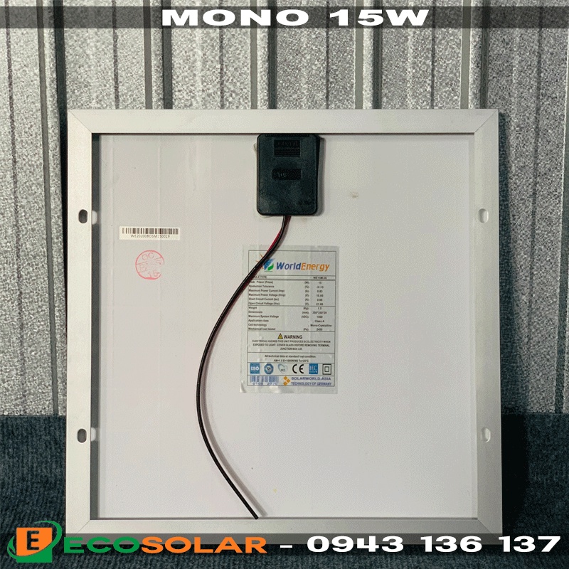 Pin năng lượng mặt trời mono 15w/18v WorldEnergy - hàng chính hãng, bảo hành 12 năm