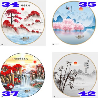 Tranh hình tròn treo tường HD Thủy mặc TRON34-35-37-42 KT 60 x 60 cm phủ bóng laminate nhiều mẫu