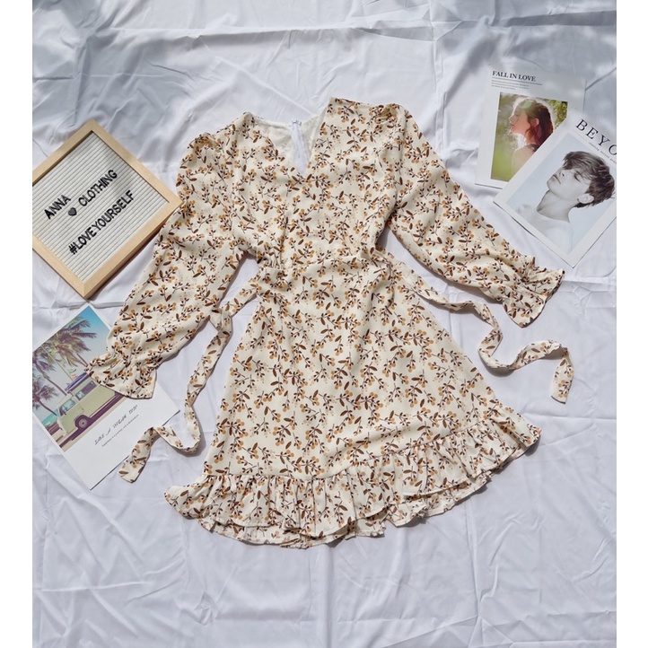 Đầm hoa lụa tay dài 2 màu