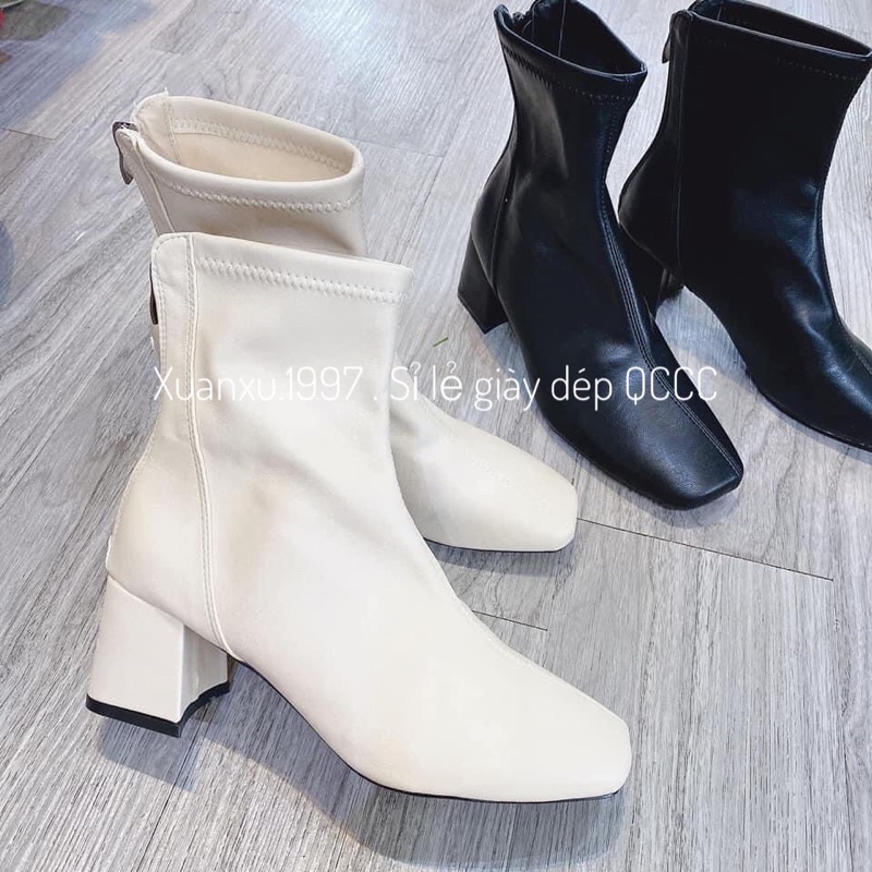 Giày bốt da mềm nữ cao cổ lót nỉ khóa sau cao cấp - boot mũi vuông đế 6 phân | BigBuy360 - bigbuy360.vn
