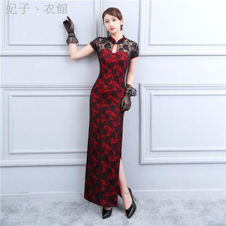 Đầm Nữ Tay Ngắn Cổ Chữ V Thời Trang Mới✸☋Đầm Sườn Xám Cách Tân Dáng Ôm Xẻ Tà Cao Phối Ren Quyến Rũ Cho Nữ