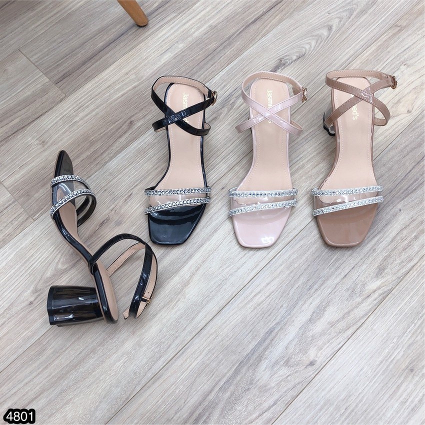 Sandal 7cm Gót Trong CHIMOKA Cho Nữ 2 Dây Đính Đá 4801