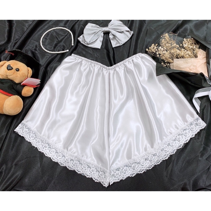 Quần Đùi Nữ Hàn Quốc Phối Ren Nữ Tính Chất Lụa Satin Siêu Mát - TC.Q01