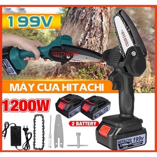 Máy cưa xích chạy pin HITACHI199V - không chổi than  - Cưa xích cầm tay chạy pin - 2 PIn 10 cell 199V. điện máy long bảo