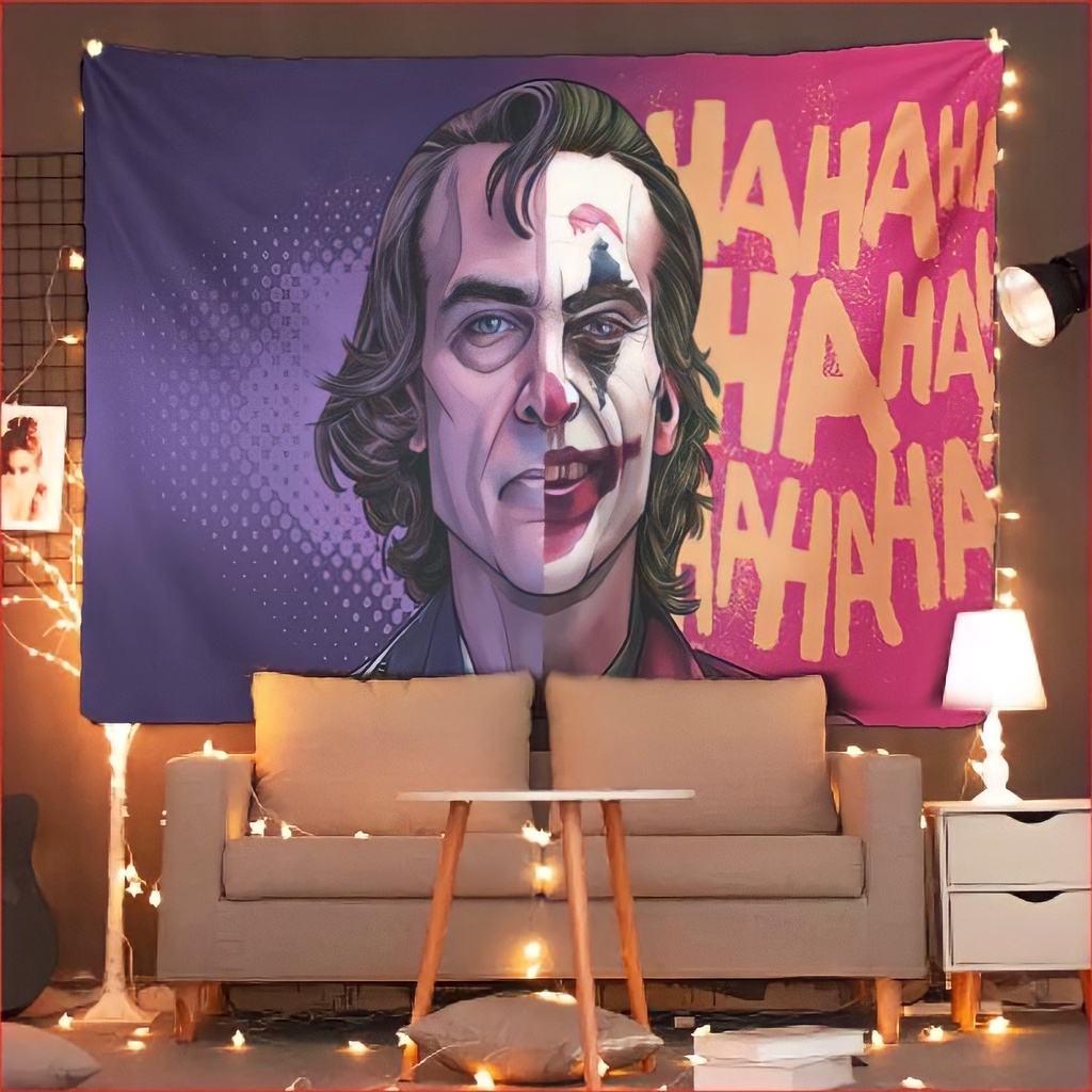 Tranh Vải Decor Harley Quinn Và Joker Chất Liệu Lụa Cao Cấp - Tặng Kèm Đèn Led