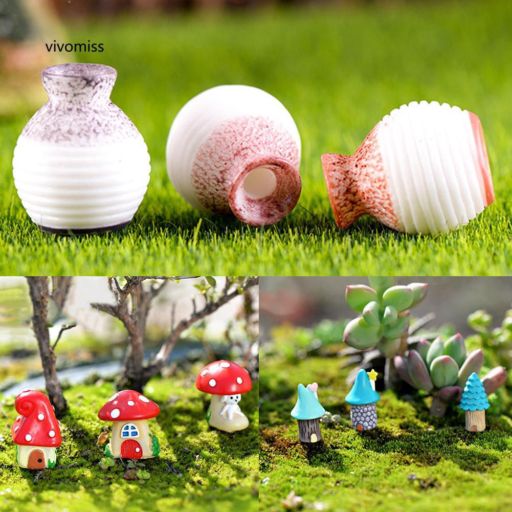 Set 3 nhà cổ tích lọ hoa thu nhỏ trang trí sân vườn DIY