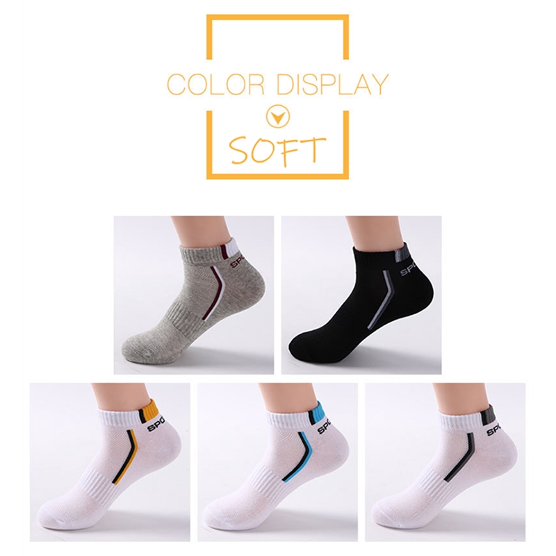 Tất thuyền cổ thấp ngang mắt cá 100 cotton phối lưới màu trơn chống trượt cho nam chơi bóng rổ/ thể thao