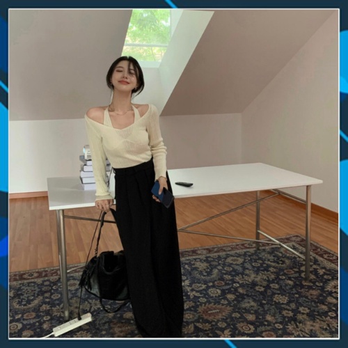 Áo len tăm tay dài nữ cổ tim giả 2 lớp ulzzang Hàn Quốc | BigBuy360 - bigbuy360.vn