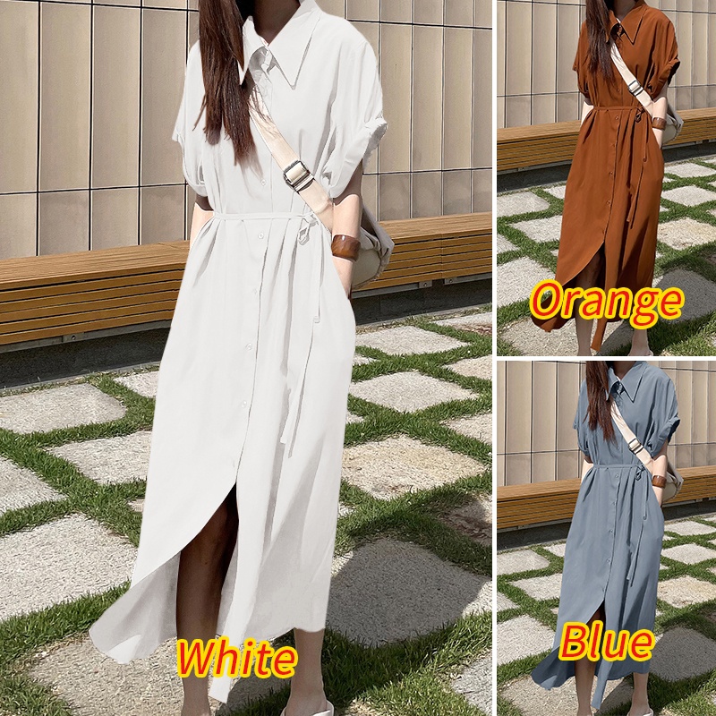 Đầm sơ mi nữ ZANZEA tay ngắn phong cách Hàn Quốc cá tính