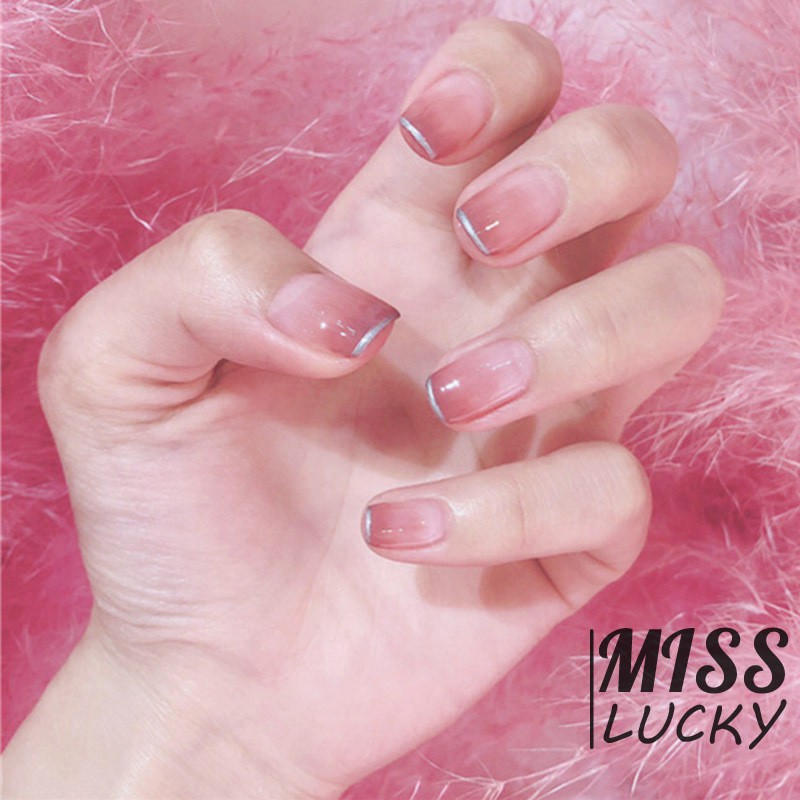 Bộ 24 móng tay giả màu hồng gradient nghệ thuật che toàn móng dành cho cô dau6