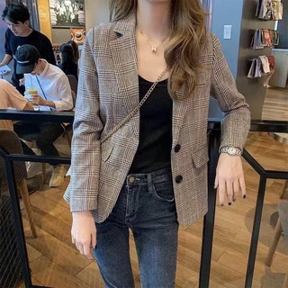 Ak895- áo vest dạ nữ kẻ nâu