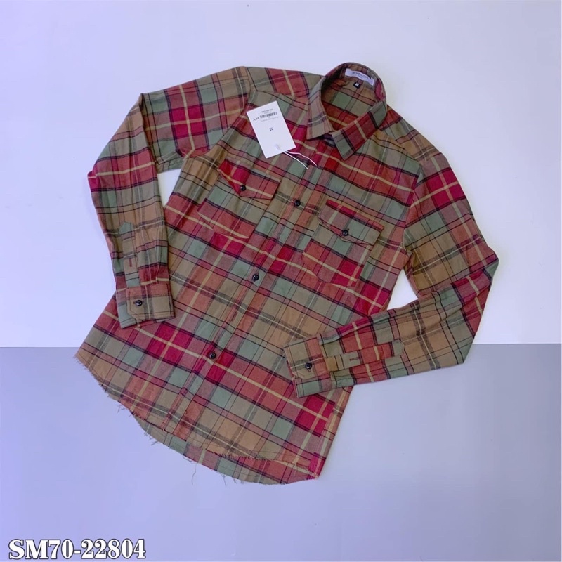 Sơ Mi Nam Nữ Kẻ Sọc Xanh Đỏ Thêu 2 Túi Ngực Cao Cấp