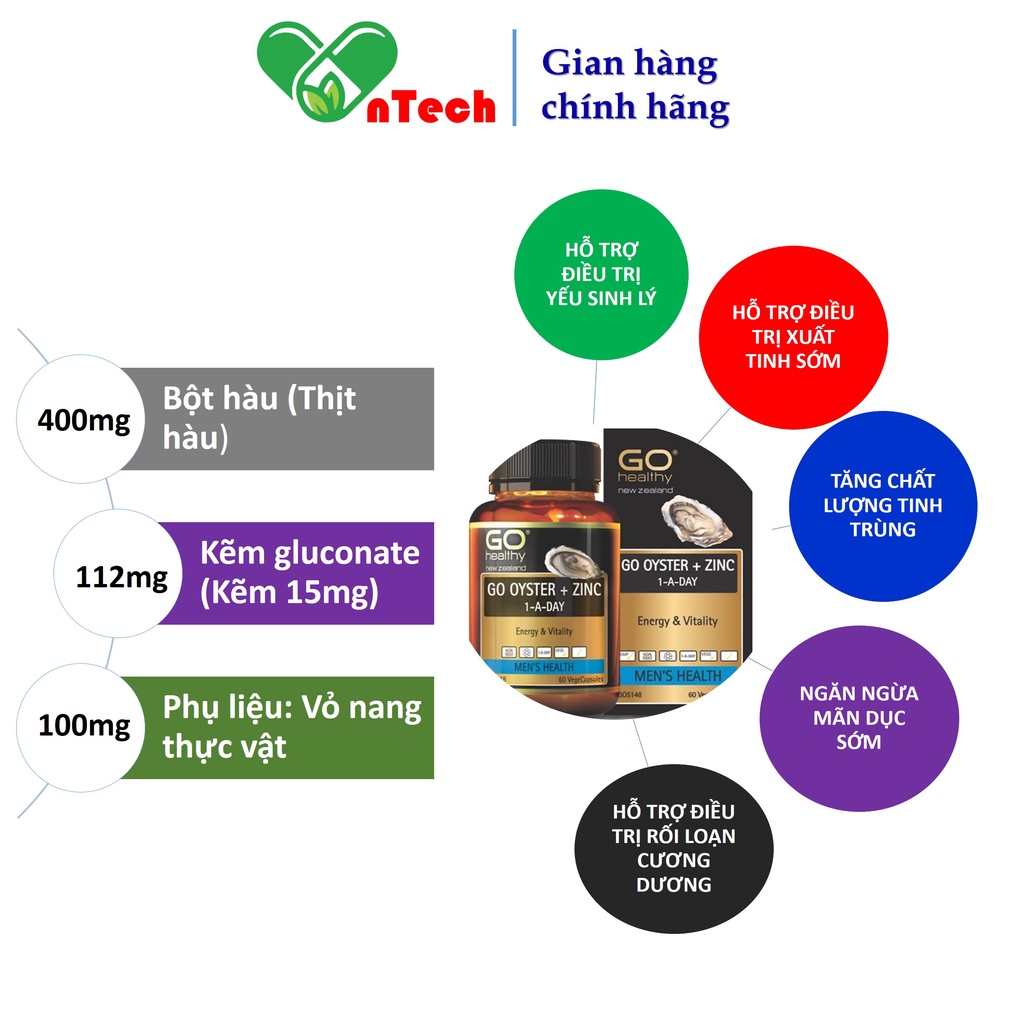 Combo Tinh chất hàu Go Healthy OYSTER + ZINC và GO MAN PLUS hỗ trợ điều trị yếu sinh lý xuất tinh sớm hộp 30 và 60 viên