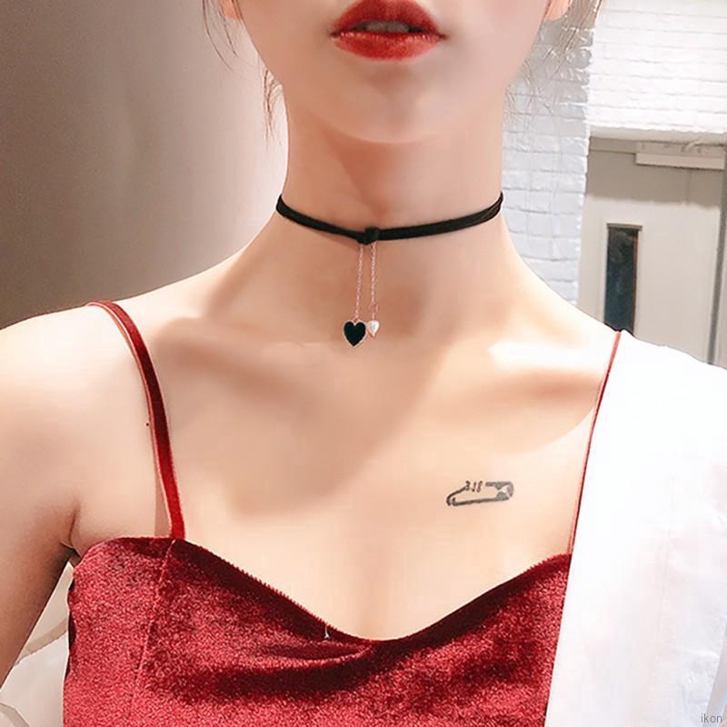 Vòng cổ choker nhung mặt ổ khóa trái tim phong cách gothic