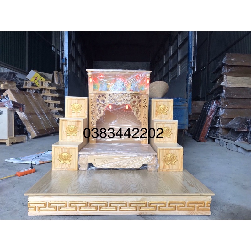 kệ kê khám thần tài, bục tam cấp hàng sen vàng....( có bán lẻ, bán theo bộ)