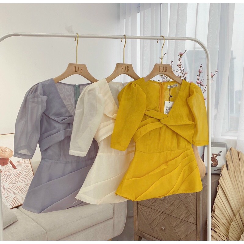 áo sơ mi tơ peplum xoắn ngực LOẠI 1 chuẩn tag mác