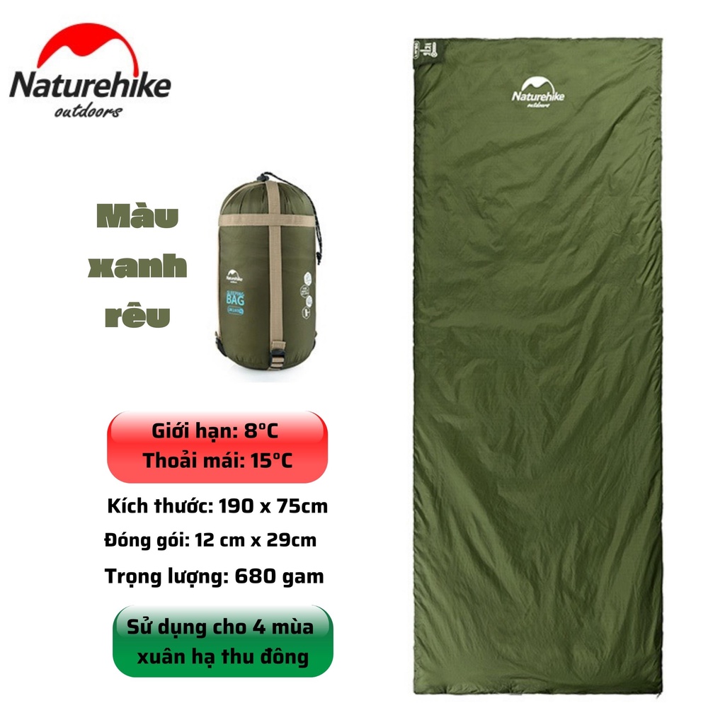 Túi ngủ văn phòng Naturehike chính hãng giữ nhiệt tốt, siêu nhẹ, nhỏ gọn, chống thấm nước có thể mở rộng làm chăn, đệm.