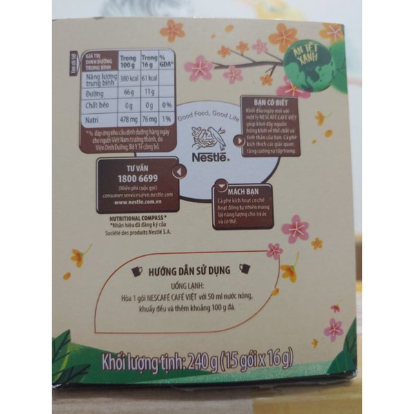 Nescafé Cafe Việt cà phê đen hòa tan bịch 35 gói*16g /Hộp 15 gói*16g(DATE 06/2024)