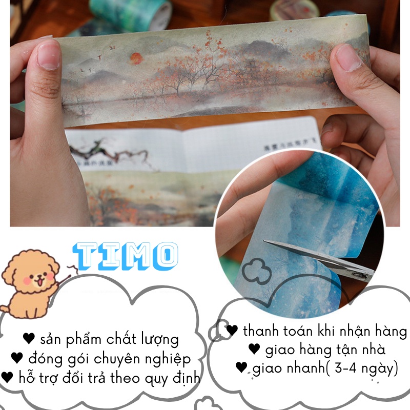 Washi Tape Set Cổ Trang Phong Cảnh Nhiều Loại  Vintage Cuộn Sticker Dán Trang Trí WS4