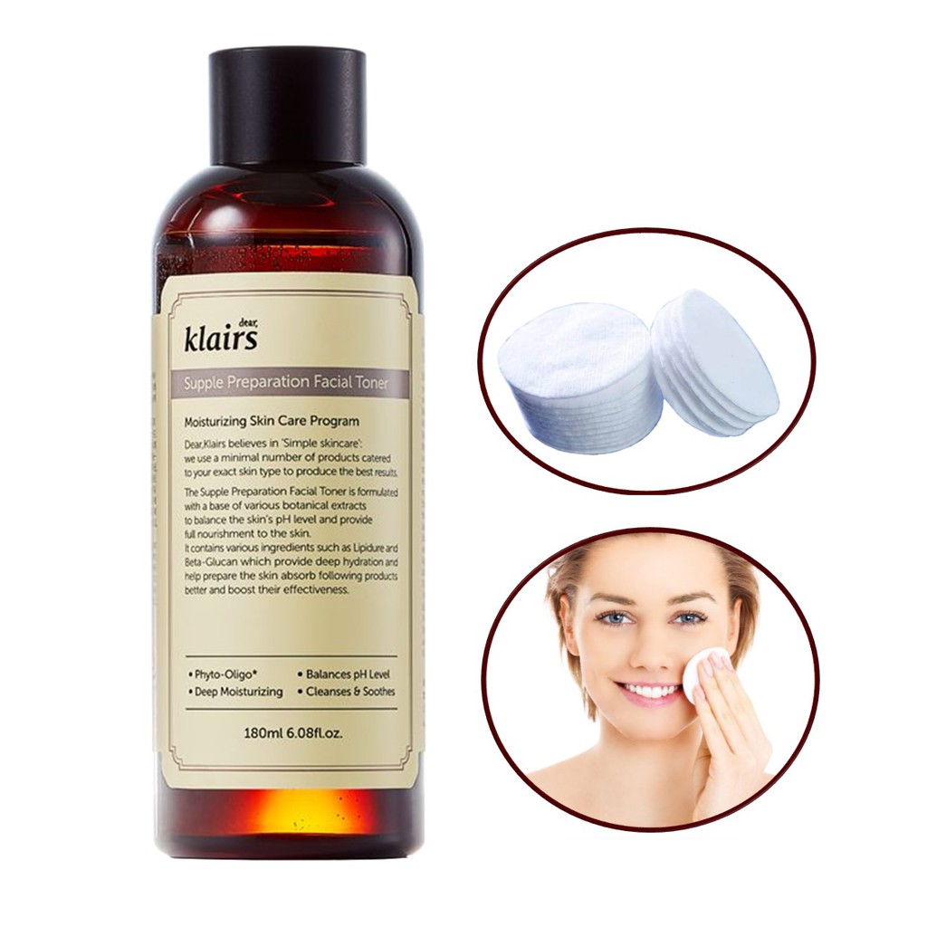 [Tặng Bông] Nước hoa hồng Dear, Klairs Supple Preparation Facial Toner 180ml (Có Mùi Hương)