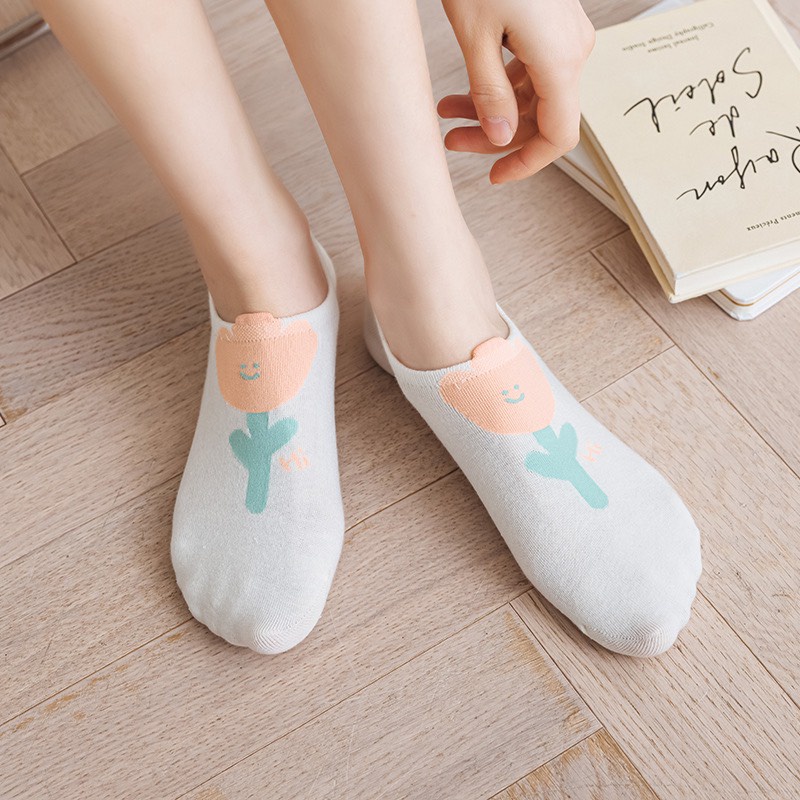 Set 5 Đôi Tất Hài Nữ Họa Tiết Hoa Lá Nhiều Màu Siêu Xinh