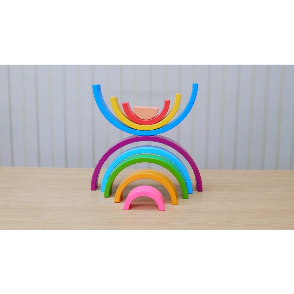 Bộ xếp hình cầu vồng bằng gỗ vui nhộn cho trẻ đồ chơi trẻ em Giáo cụ montessori kèm sách hướng dẫn xếp