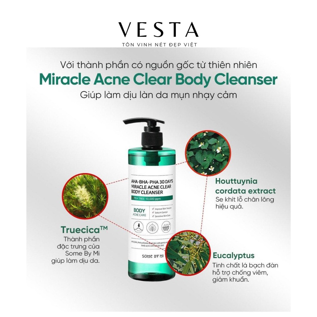 Sữa Tắm Some By Mi AHA-BHA-PHA Sạch Mụn Lưng 30 Days Miracle Acne Clear Body Cleanser 400ml