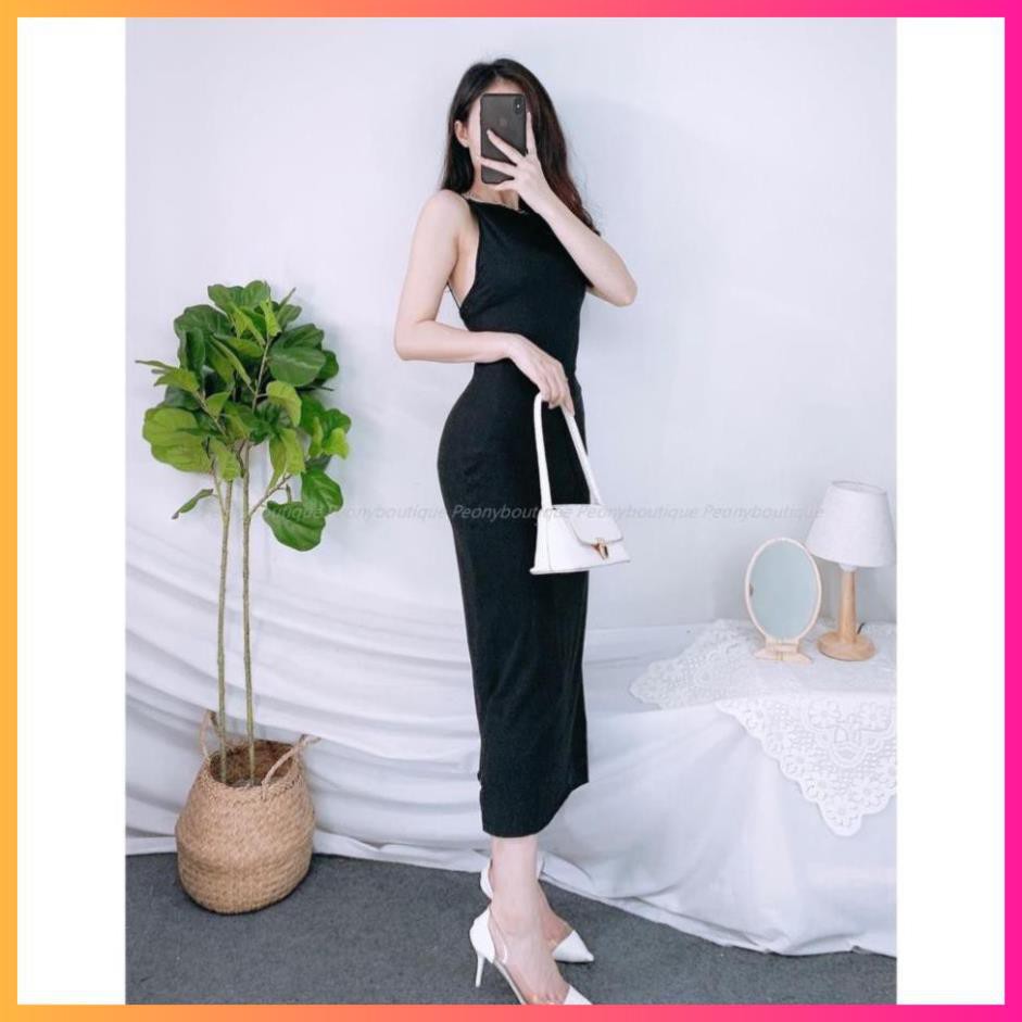 Đầm Hai Dây Hở Lưng Nữ Váy midi 2s body dáng ôm màu đen trơn thiết kế sexy Ulzzang HOT | BigBuy360 - bigbuy360.vn