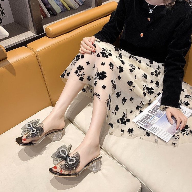 Dép Cao Gót Đính Nơ Ren Thời Trang Mùa Hè Hàng Mới 2022 Dễ Phối Đồ Cho Nữ