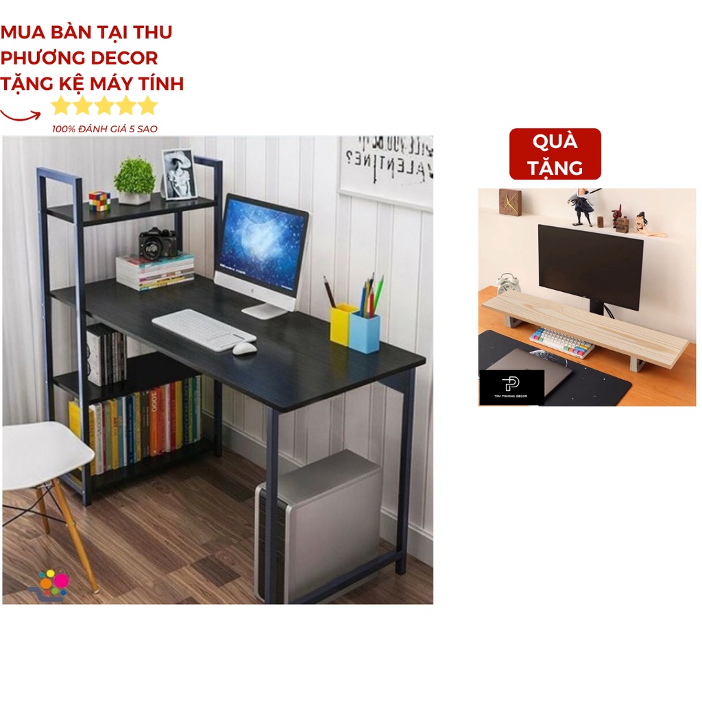 Bàn làm việc khung sắt kèm giá sách sơn tĩnh điện chịu lực cao, bàn vi tính hoặc bàn học, làm việc lắp ráp dễ dàng