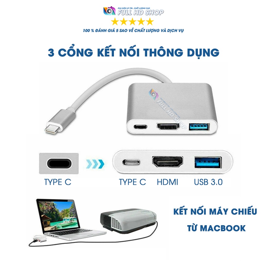 Type C To Hdmi - Bộ Chuyển Đổi Type C sang HDMI / USB / Type C cho máy tính, điện thoại - Full HD Shop