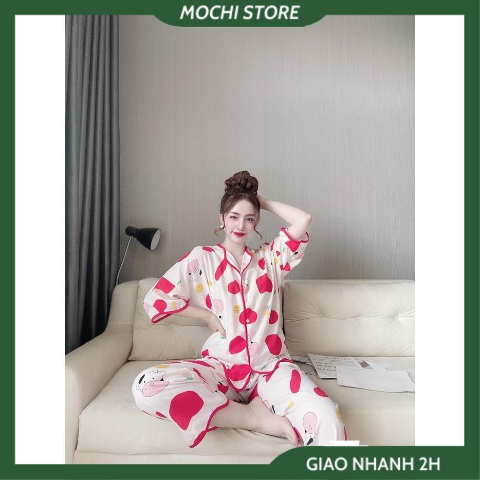Bộ Ngủ MặC Nhà, Đồ Pijama Ngắn Tay Quần Dài Lượn Sóng Họa Tiết Bò Sữa Chất Lụa Mango Mềm Mịn, Form Dáng Rộng Rãi T | BigBuy360 - bigbuy360.vn