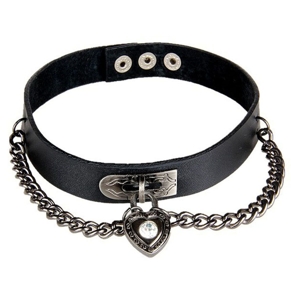 [COD] Gothic Necklace Chain Heart Dangle Pendant Punk Fashion Leather Women Lady Collar Choker/Multicolor