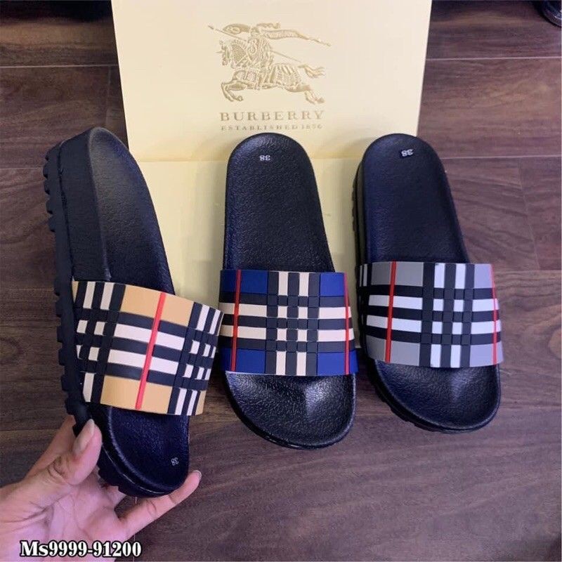 [box hộp+ bảo hành] Dép nam quai ngang BBR đế cao 3cm tôn dáng - Dép nam BBR kẻ ô vuông cực đỉnh