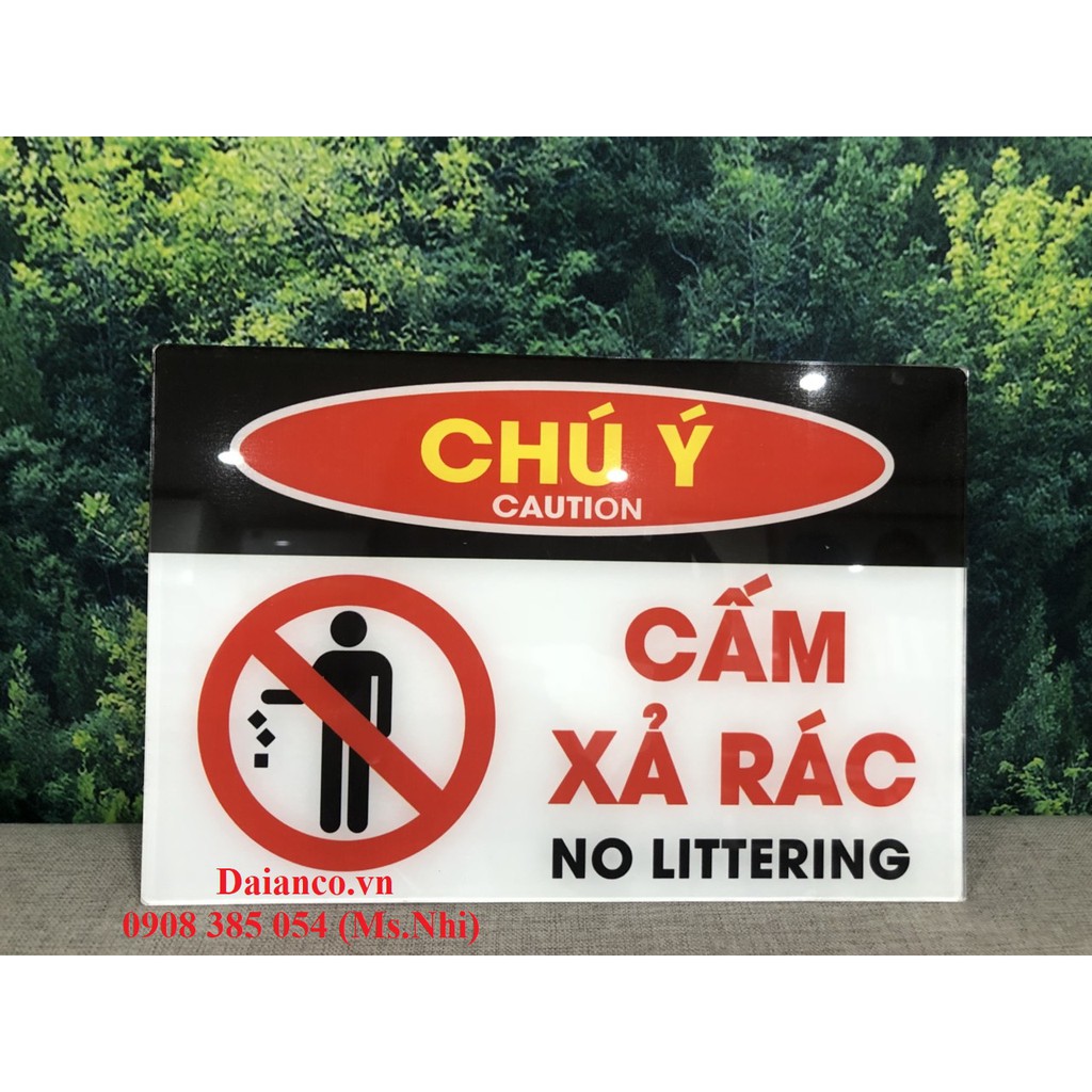 Bảng mica nội dung cấm xả rác- KT20x30cm- Hình thật