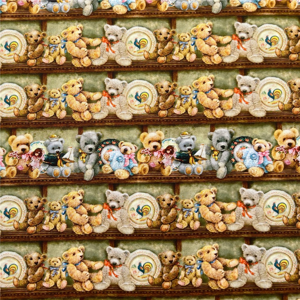 Vải Cotton In Hình Gấu Bông Phong Cách Vintage Dùng May Vá Thủ Công DIY