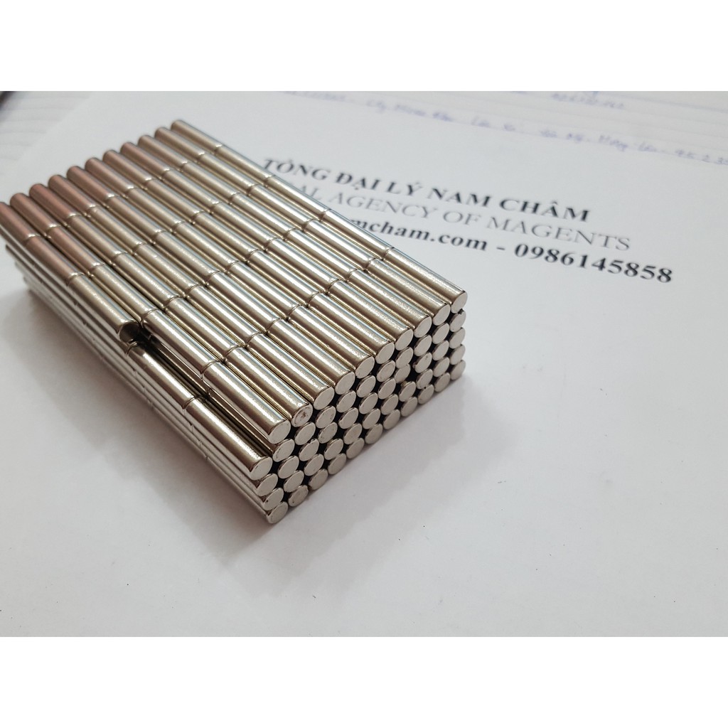 Nam châm viên trắng 4x15mm, nam châm đất hiếm thanh trụ tròn lực hút mạnh