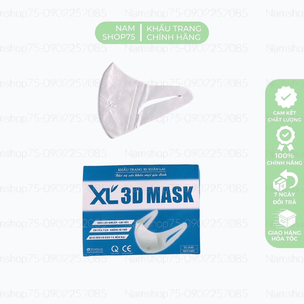 [CÓ SẴN] Hộp 50 Chiếc Khẩu Trang 3D Mask Xuân Lai Chính Hãng XL Màu Trắng From Rộng Không Đau Tai Kháng Khuẩn Ôm Mặt