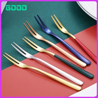 304 stainless steel fruit fork thickened creative dessert small fork Korean style green gold moon cake salad fork fruit stick