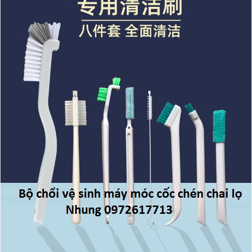 Bộ 8 chổi dụng cụ vệ sinh máy móc cốc chén chai lọ ảnh thật video thật