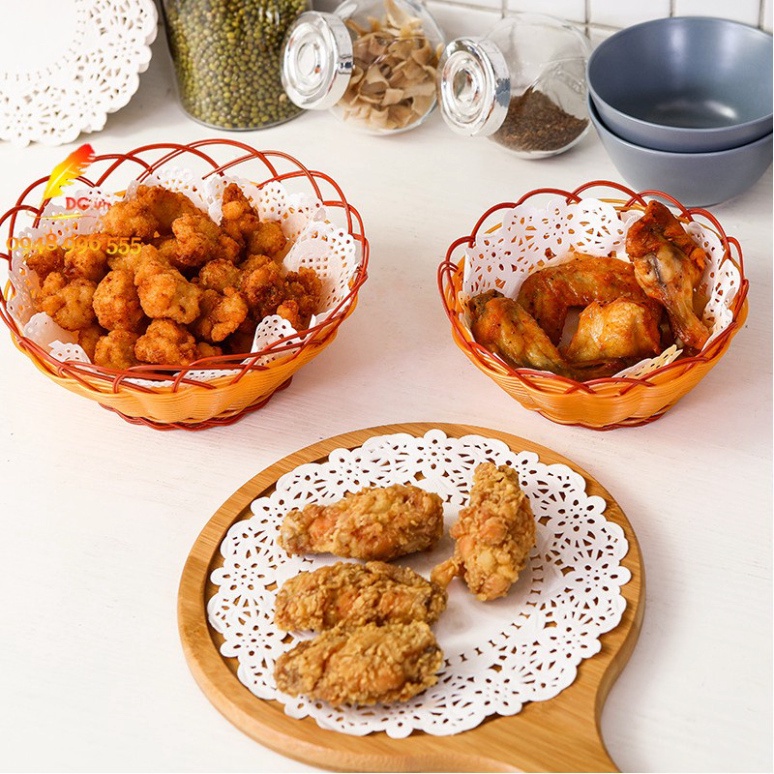 Giấy Thấm Dầu Thực Phẩm 140 Tờ Thấm Dầu Ăn Đồ Chiên Rán Tròn Hoa Văn Đục Lỗ Đa Năng Tiện Dụng
