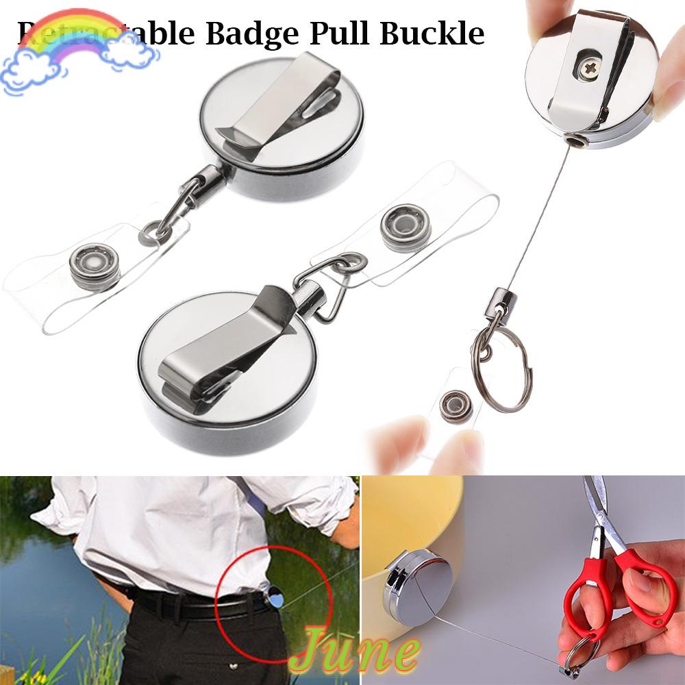 JUNE 1pc Unisex Badge Holder Clip Lanyards Retractable Office Supplies ID Name Card Anti-Lost Clip Metal Stationery Key Ring