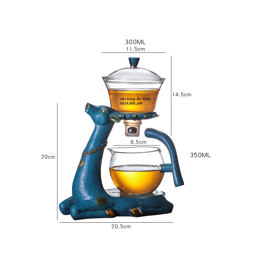 Bộ ấm chén pha trà bằng thủy tinh chịu nhiệt cao cấp hình hươu