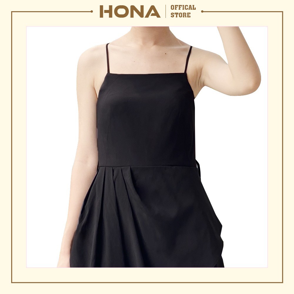 Váy đen 2 dây dáng xòe xếp ly - Đầm 2 dây dạo phố cổ vuông dáng xòe 2 lớp HONA203 | WebRaoVat - webraovat.net.vn