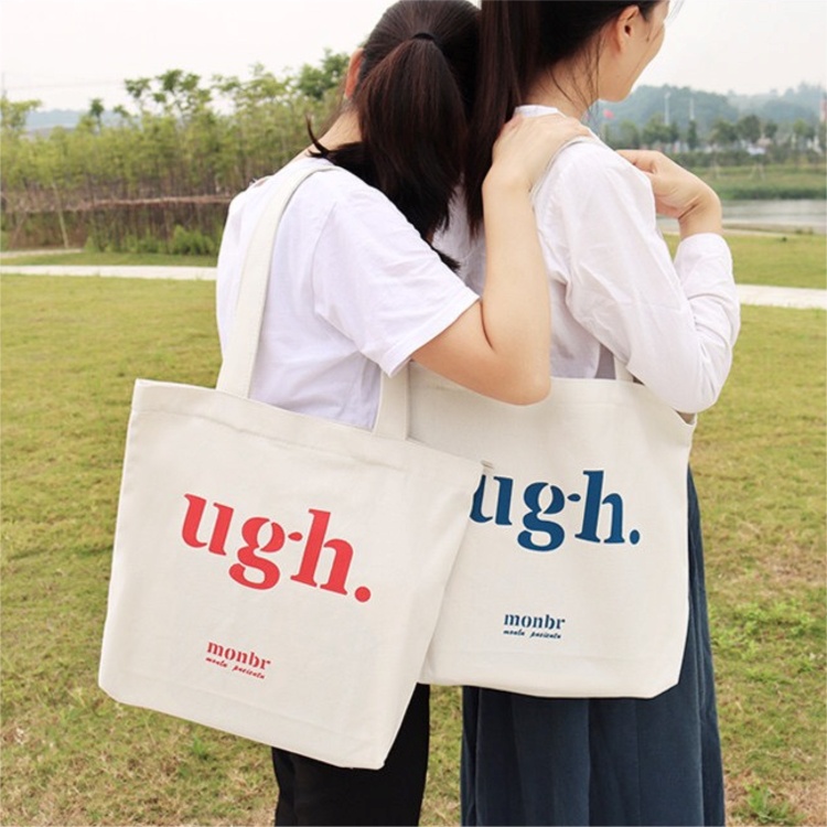 Túi tote vải canvas đựng đồ in chữ UGH size A4 có khóa miệng hàn quốc cao cấp ZIMI